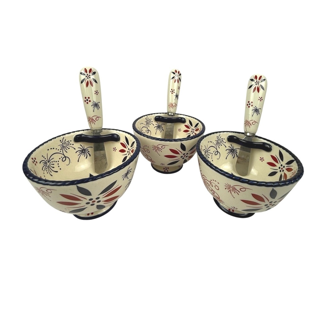 Temp-tations Condiment Bowls with Spreaders Set 3 Fireworks Cheese/Dios